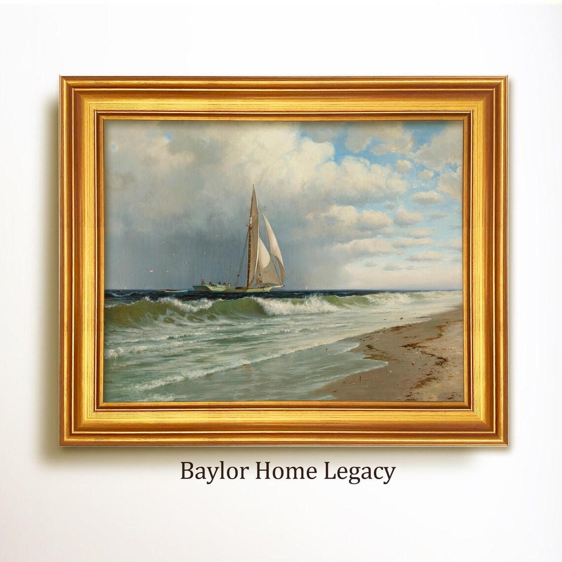 Vintage Ocean Sailboat Art Print, Nautical Wall Art