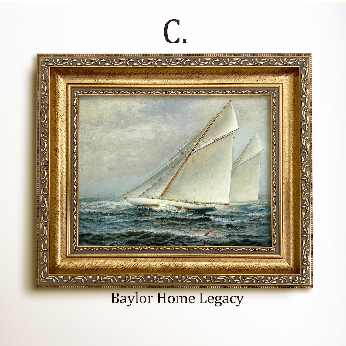 Sailboat Oil Painting Print, Vintage Nautical Racing - Image 3