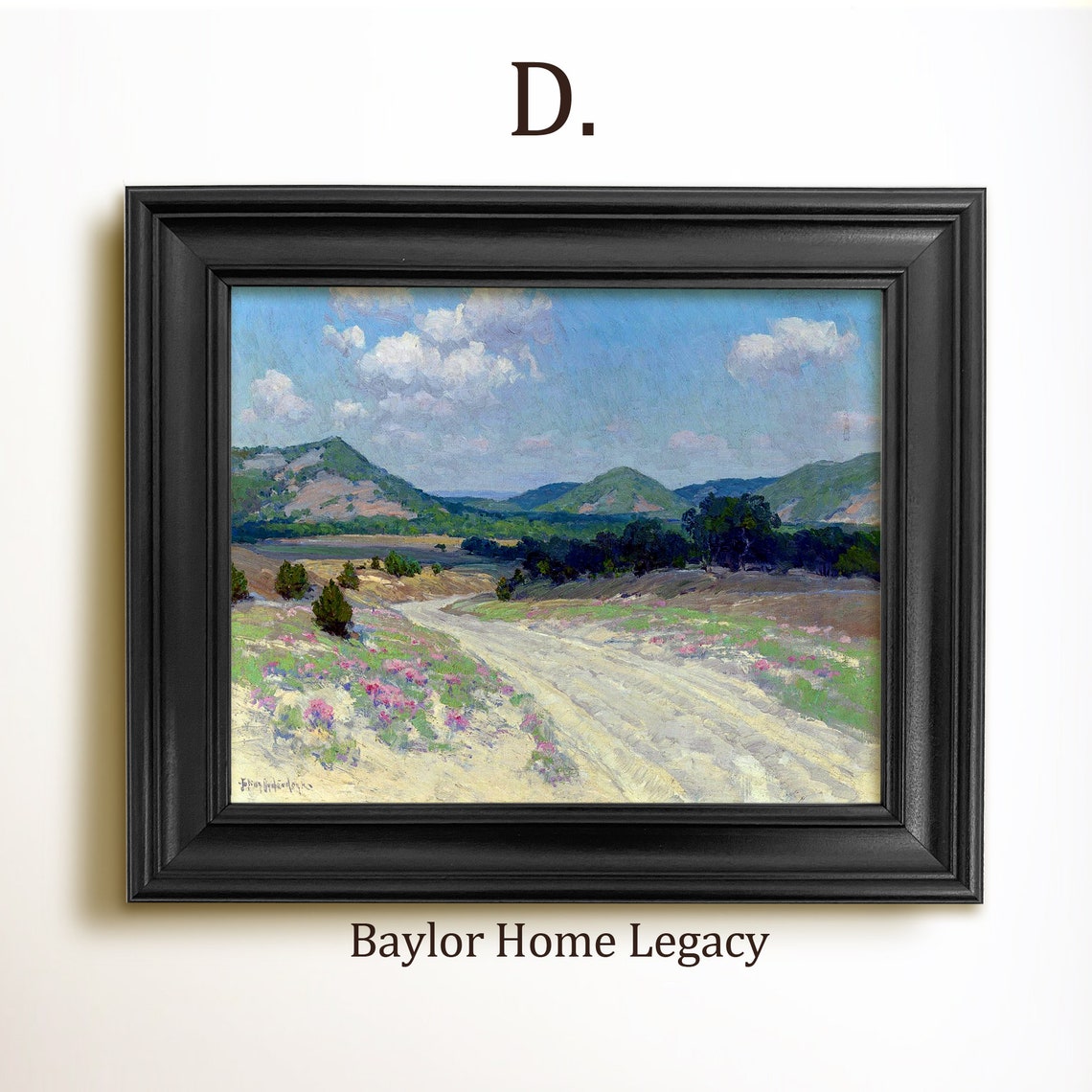 Framed Texas Landscape Oil Painting Print On Tx Hill Country Art Print Of Antique Painting In Wood Frame Texas Fine Art - Image 2