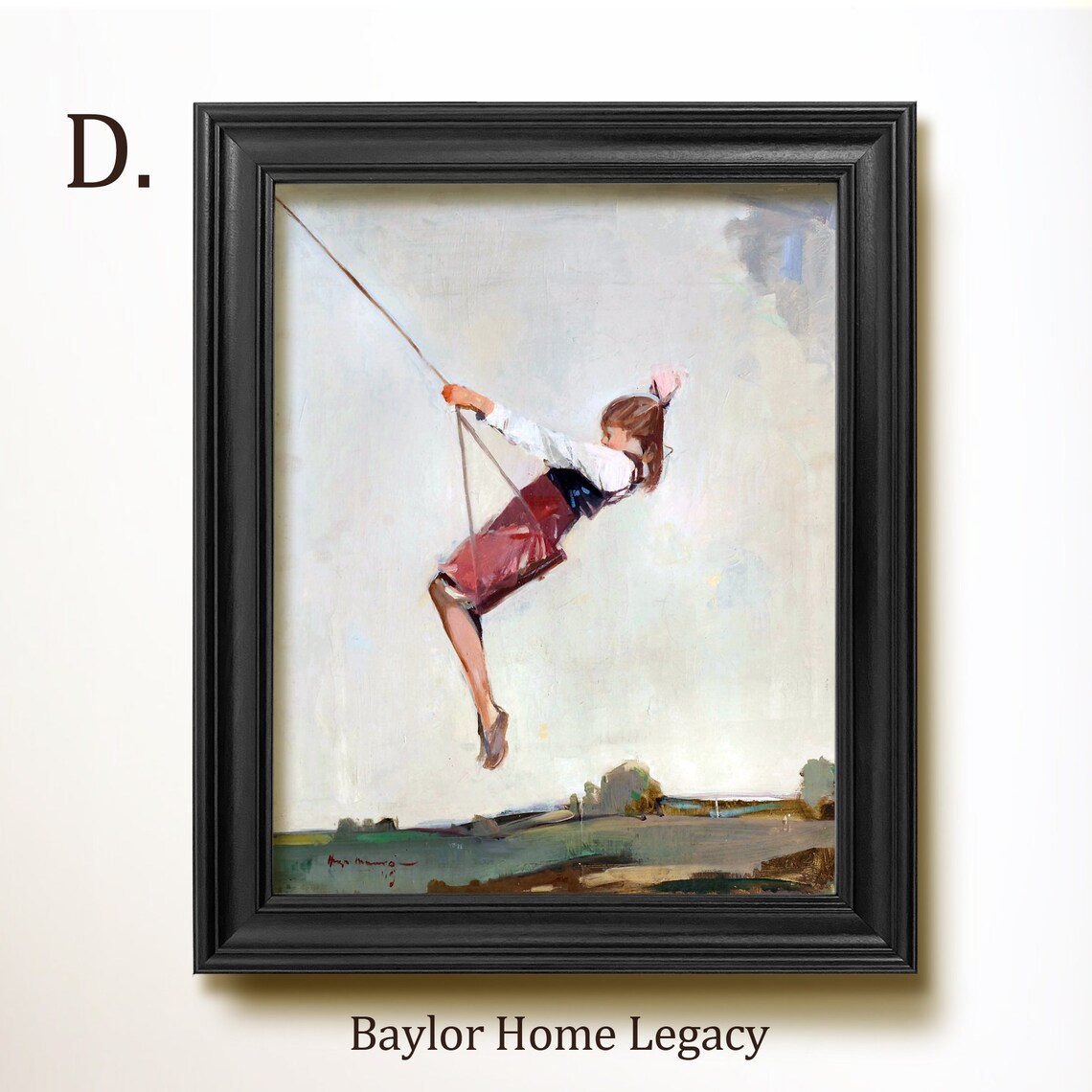Girl On A Swing, Vintage Oil Painting Art Print - Image 2