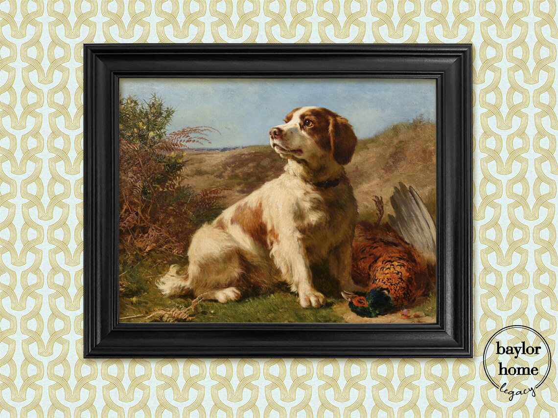 Springer Spaniel Dog With Pheasant Vintage Hunting Painting Art Print