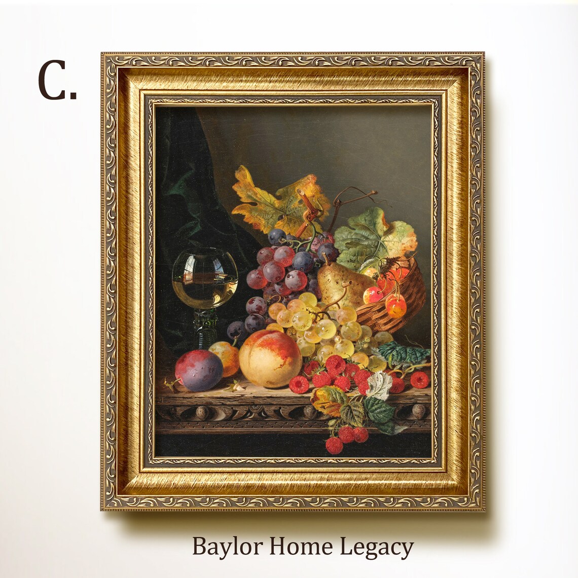 Vintage Still Life of Fruit With Wine Glass Art Print - Image 3