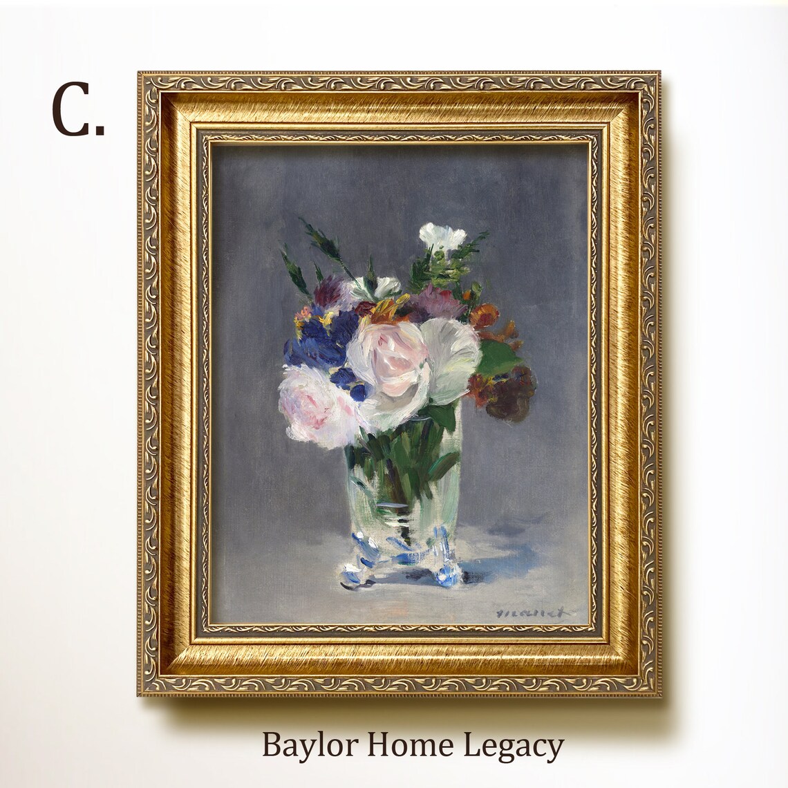 Framed Still Life Of Flowers Oil Painting Print Framed Vintage Floral Artwork Framed Floral Painting Of Flowers In A Crystal Vase - Image 3
