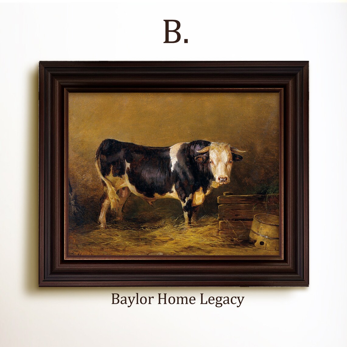 Cow And Bull Antique Oil Painting Farm Art Print - Image 3