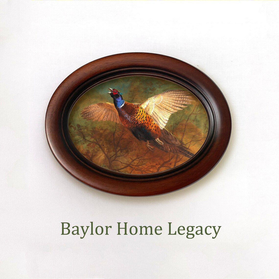 Oval Pheasant Art Print, Antique Oil Painting Style