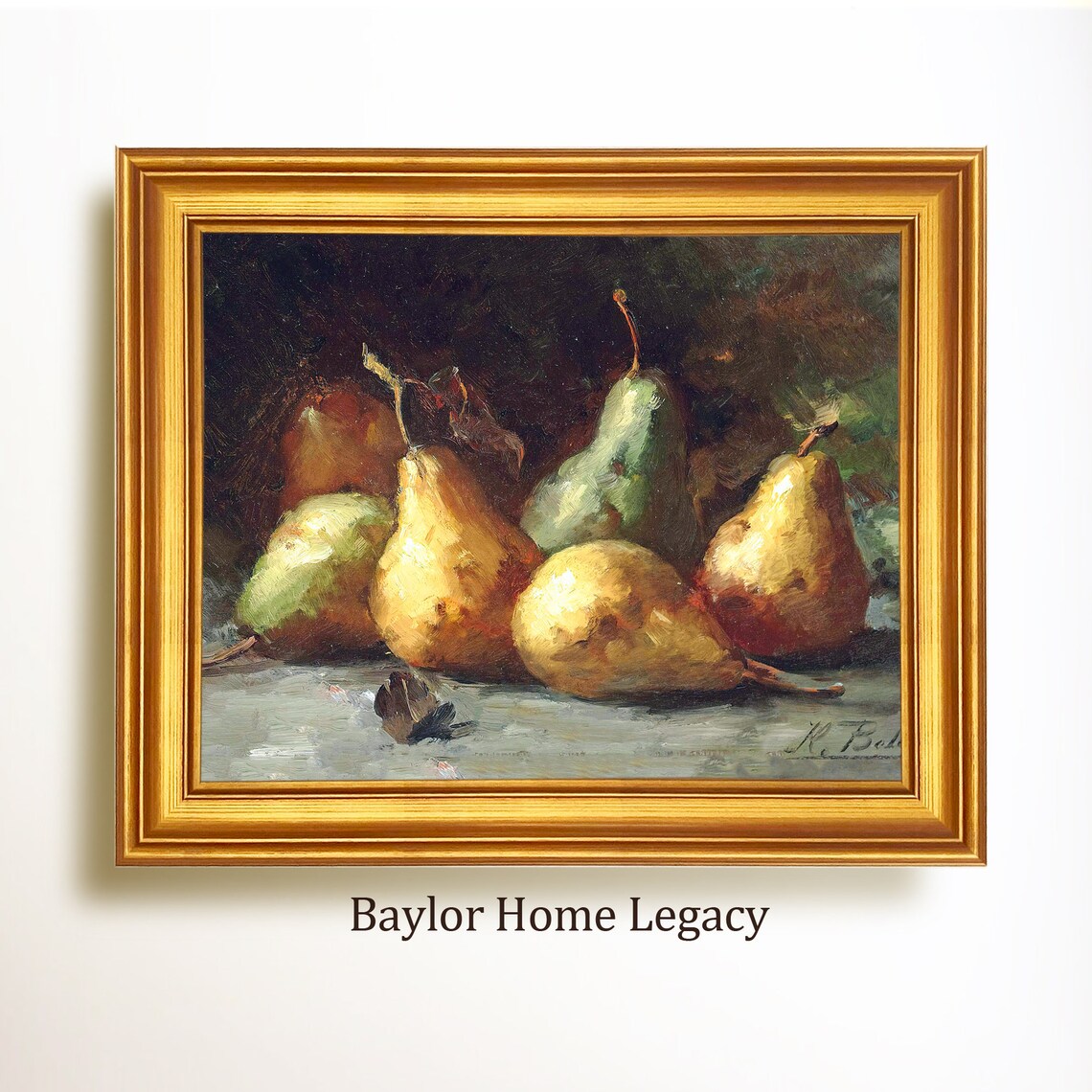 Pears Oil Painting Print, Vintage Rustic Country Style