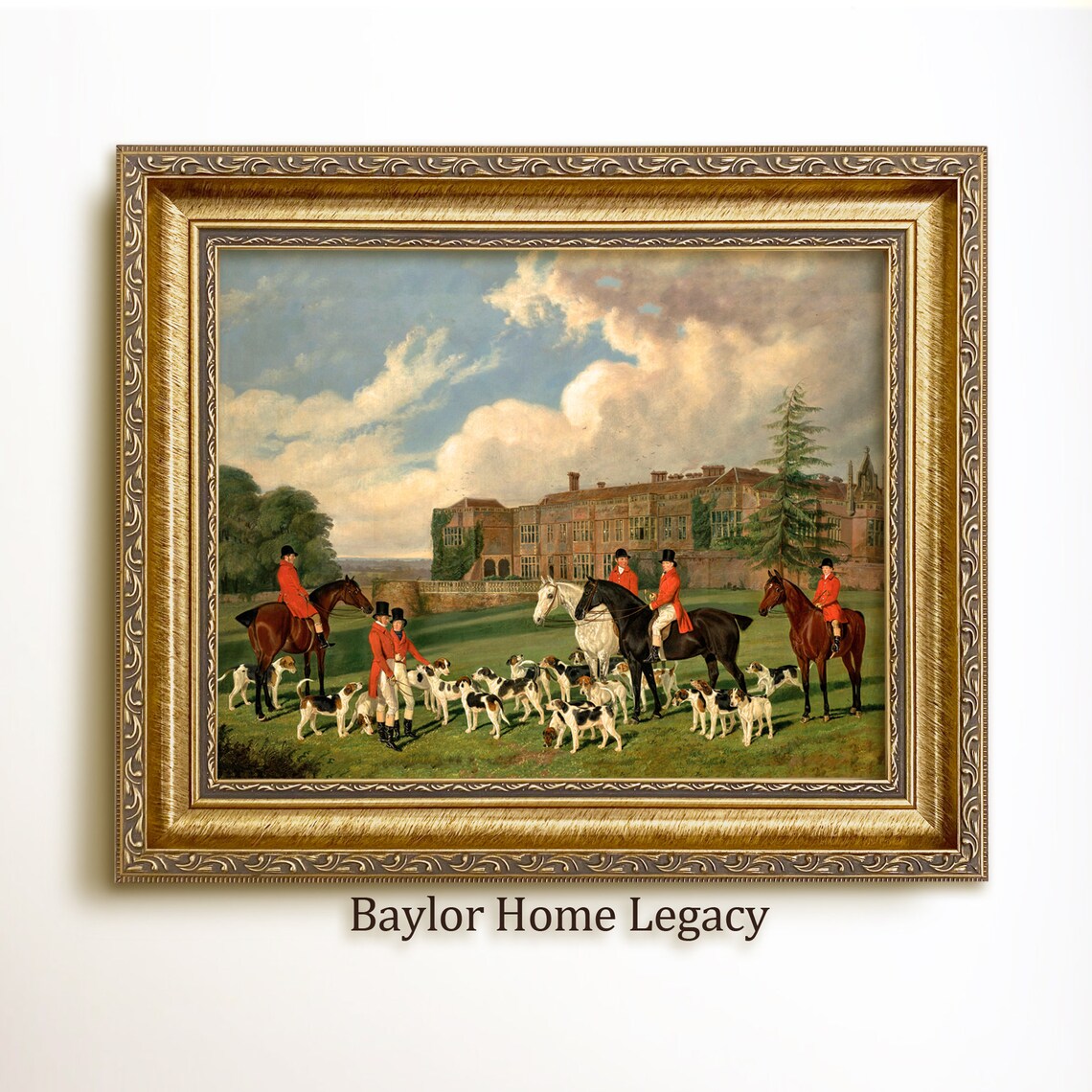 English Fox Hunt Oil Painting Art Print, Castle Scene