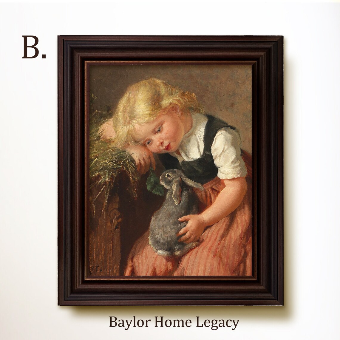 Vintage Little Girl Holding Bunny Rabbit Antique Nursery Art Poster - Image 4