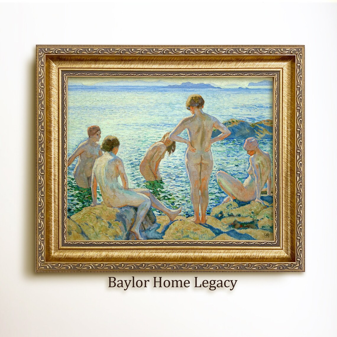 Ladies Skinny Dipping Summer Beach Scene Art Print