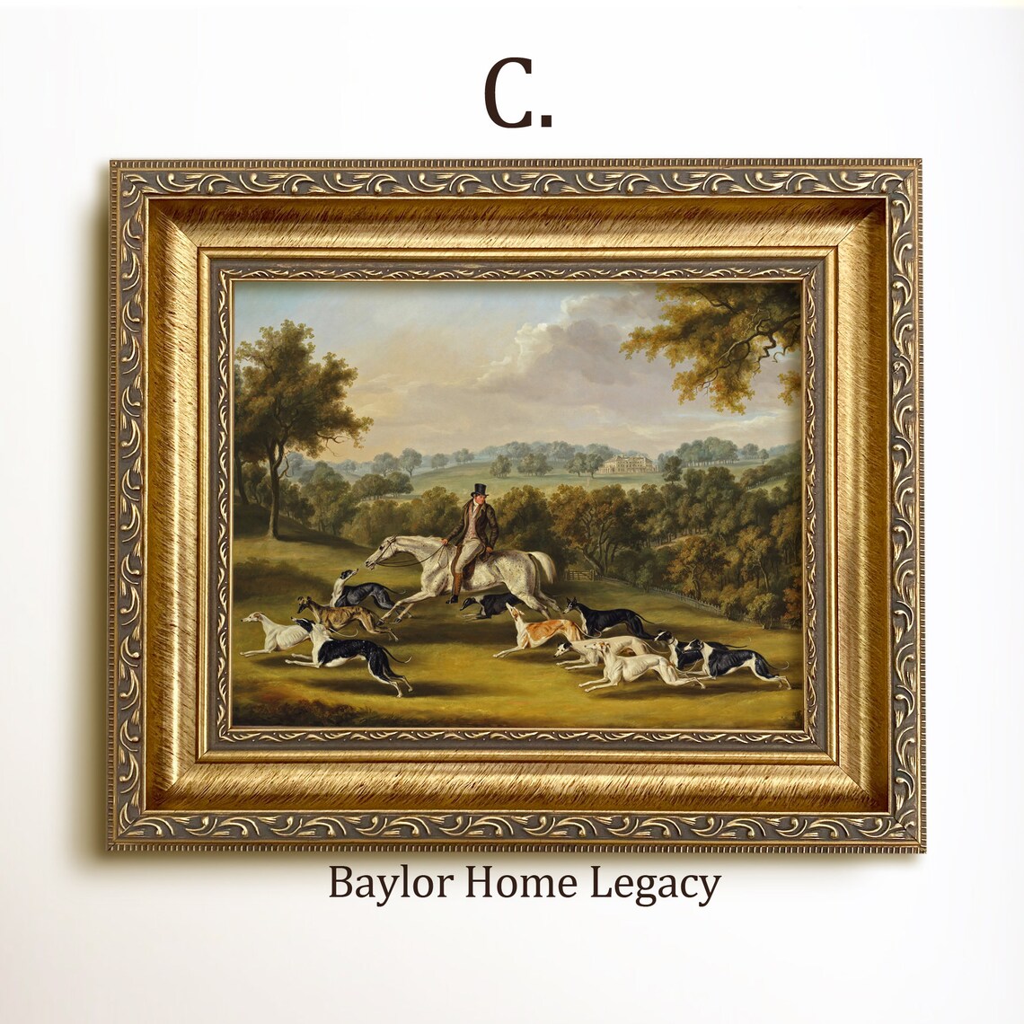 English Countryside Horse Rider and Greyhounds, Art Print - Image 3