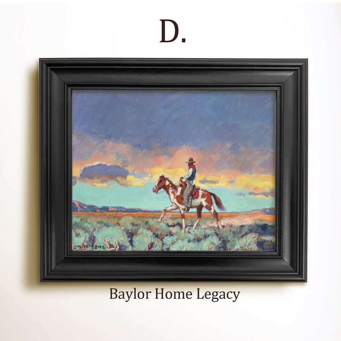 Cowboy On Horseback Desert Sunset Vintage Western Painting Art Poster - Image 2