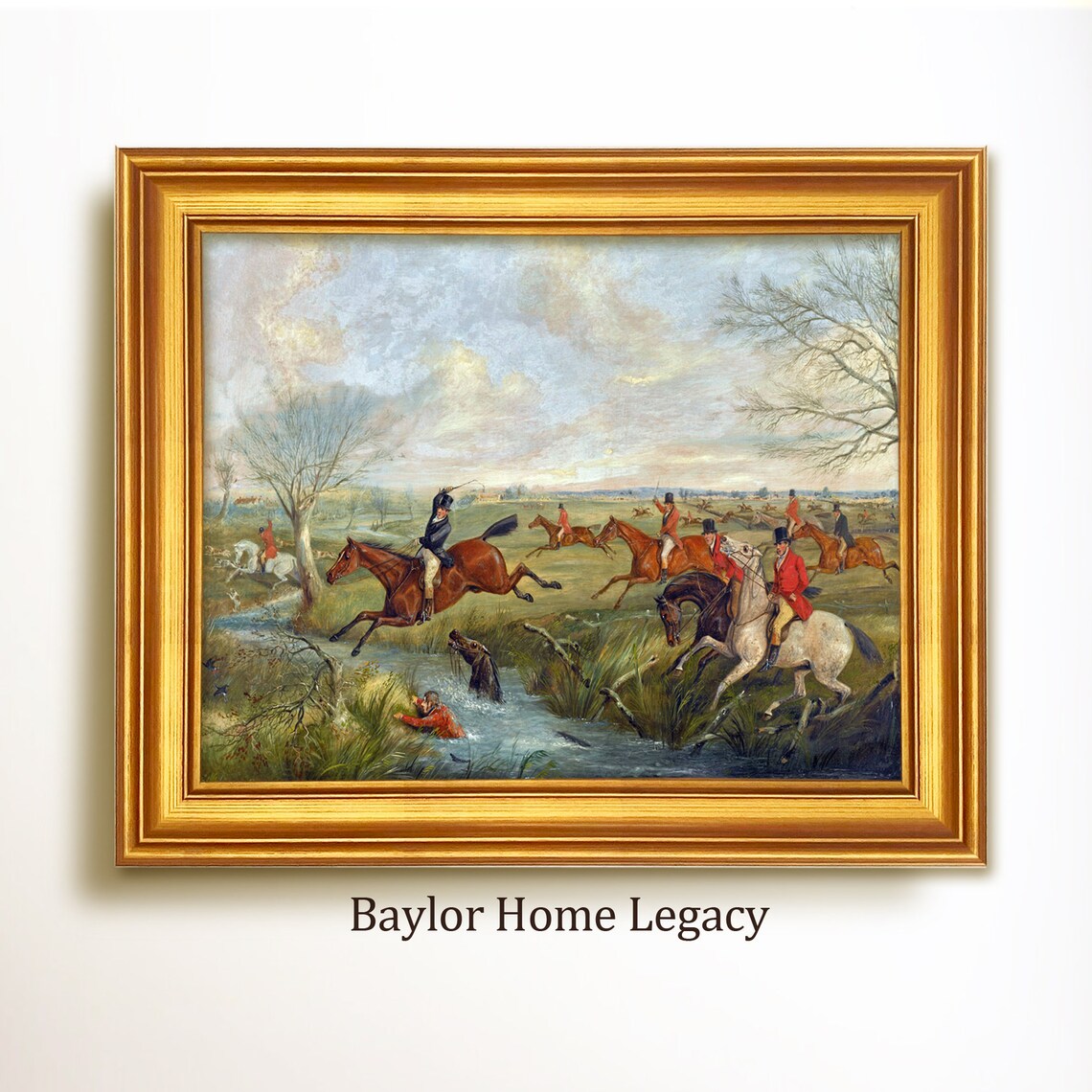 Fox Hunting Scene Oil Painting Wall Art Print