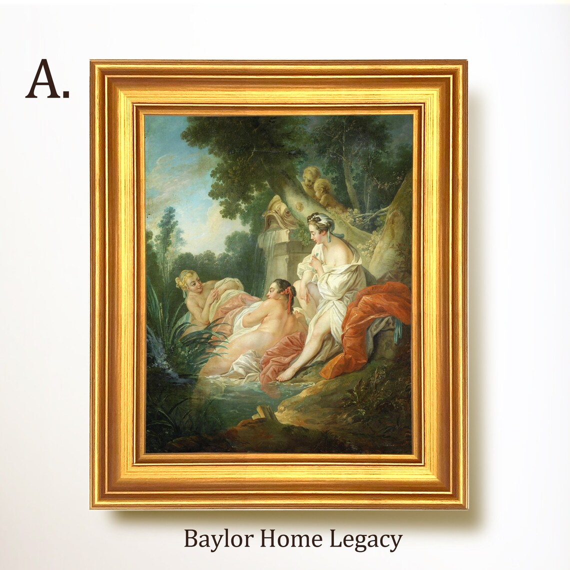 Framed Ladies Bathing Oil Painting Print On Framed 18th Century French Lady Painting On Classic French Landscape Art - Image 5