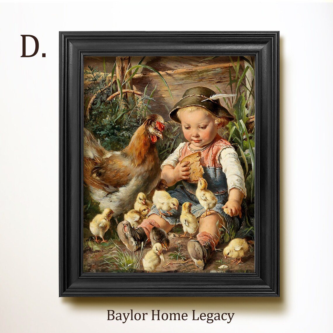 Little Boy With Chickens, Vintage Nursery Art Print - Image 2