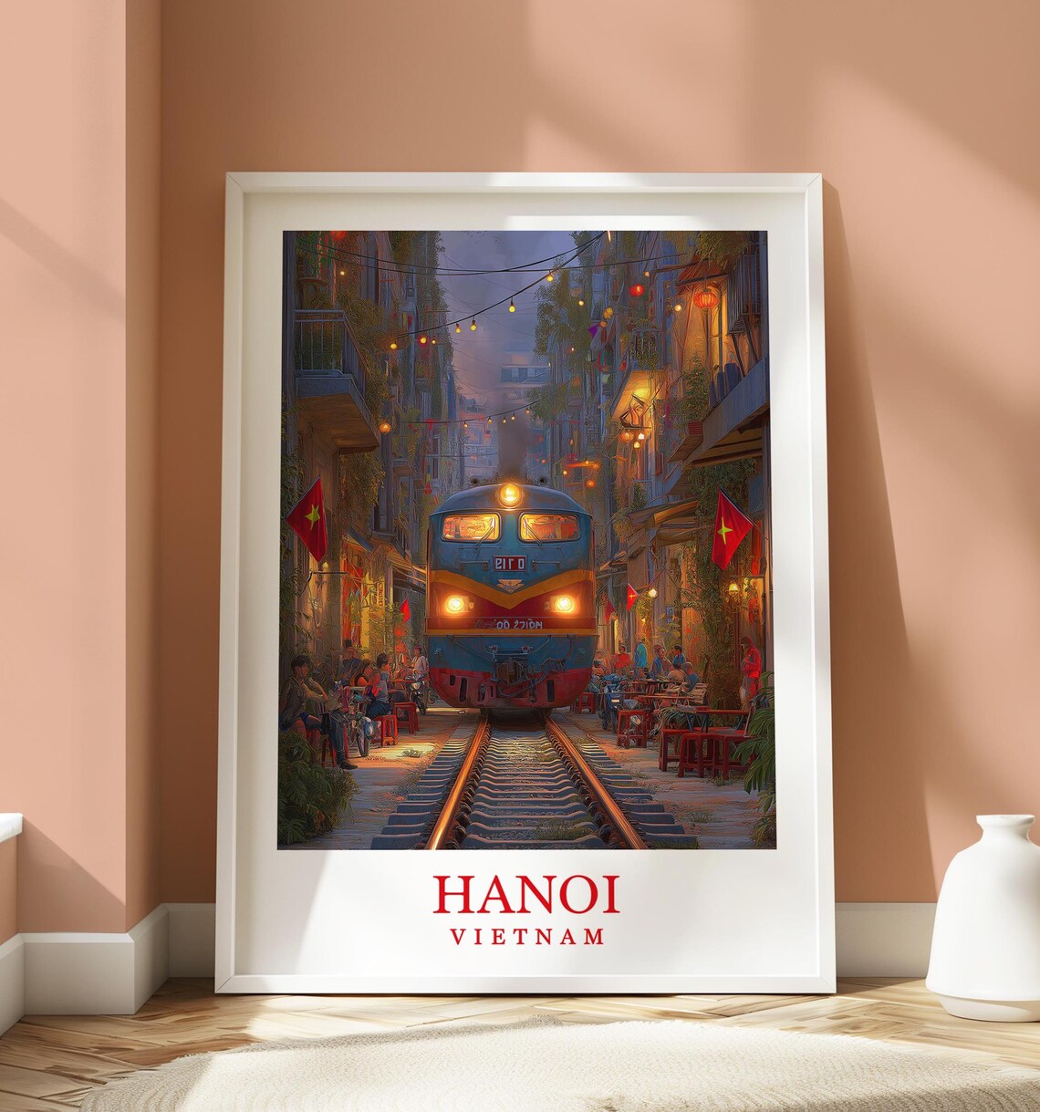 Hanoi Vietnam Train Street Glowing Night Train Cafe Travel Poster