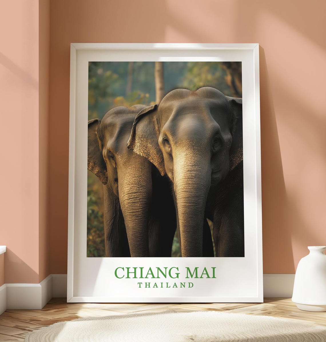 Chiang Mai Elephants Poster Print Travel Home Decor Location Art