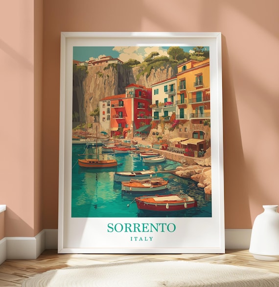 Sorrento Italy Amalfi Coast Harbor Vintage Travel Poster Mediterranean Art