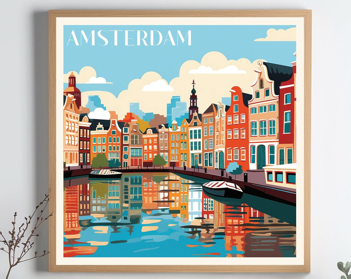 Amsterdam Canal Houses Waterfront Reflection Cityscape Poster