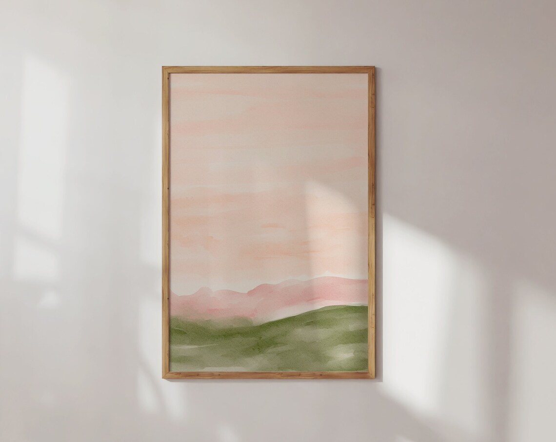 Abstract Landscape Art Print, Pink Green
