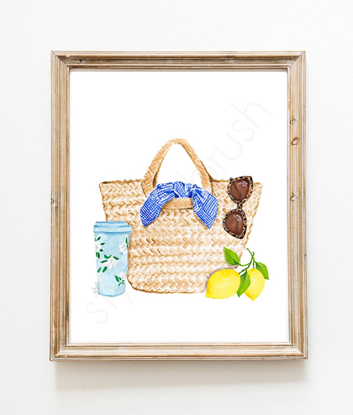 Woven Straw Beach Bag with Lemons and Sunglasses Summer Poster - Image 2