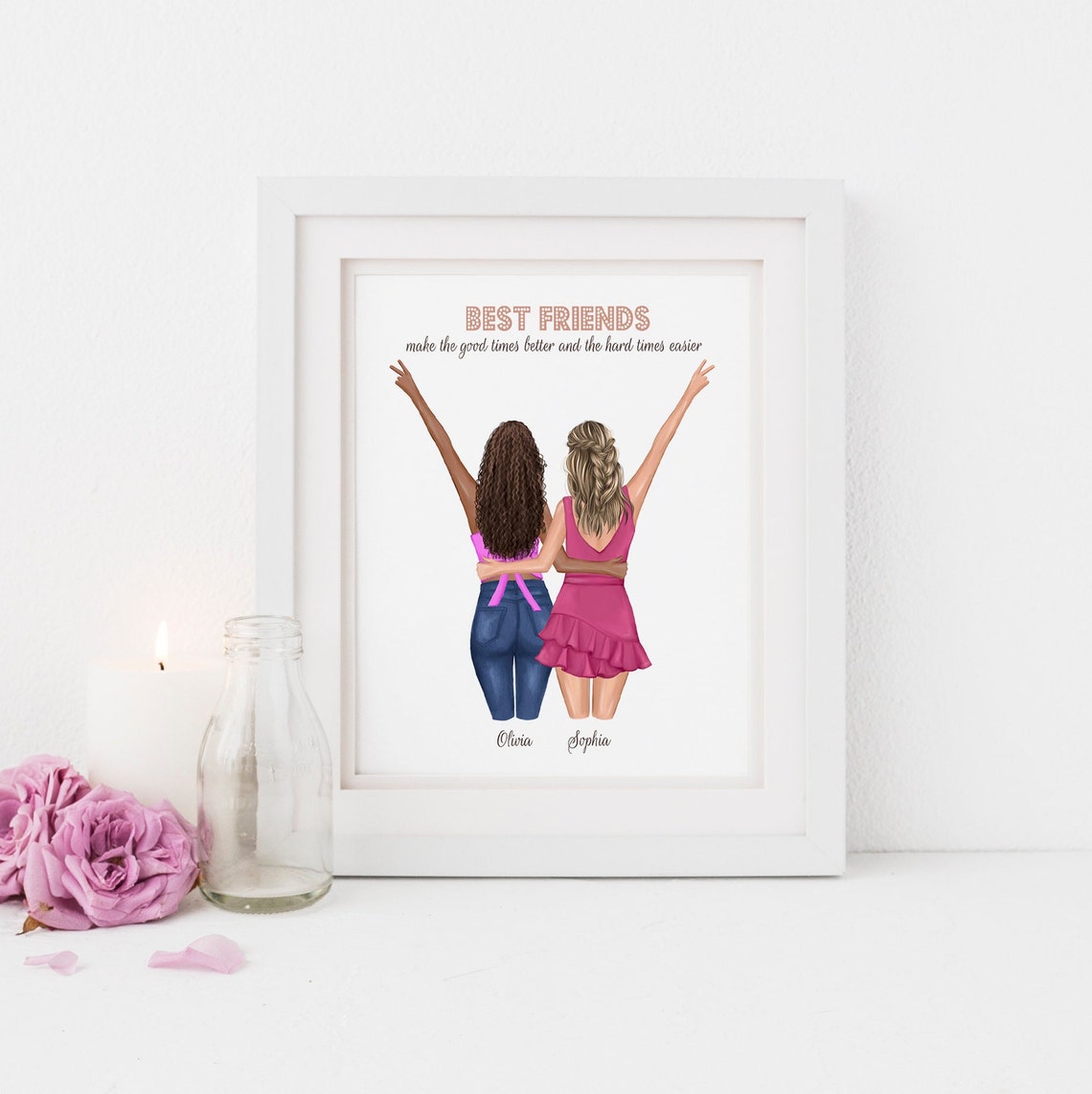Best Friend Personalized Print Bestie Art Best Friends Gift Print Sisters Illustration - Image 2