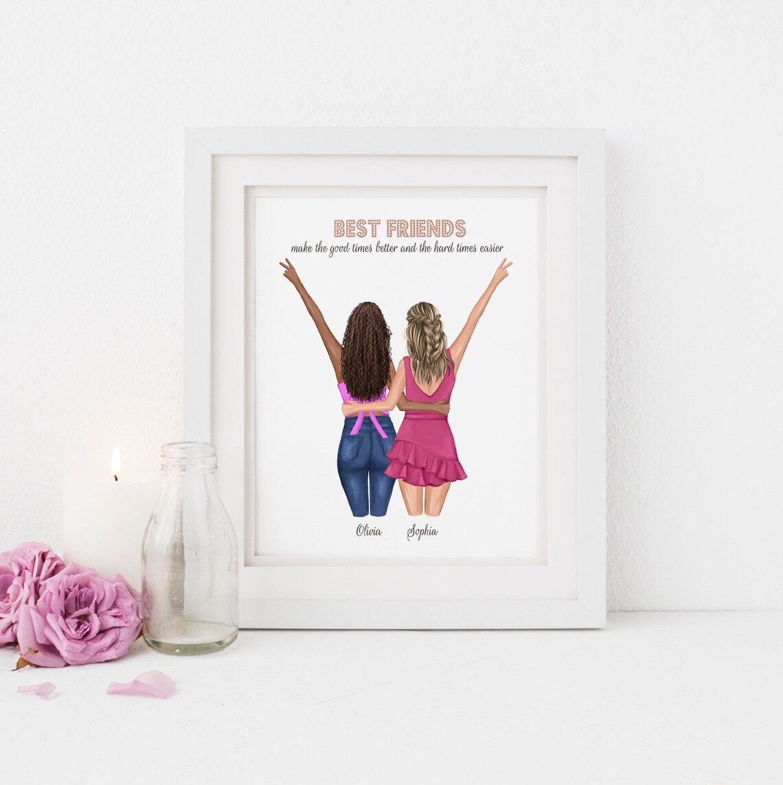 Best Friends Personalized Art Emma and Sophia Peace Signs Poster - Image 2