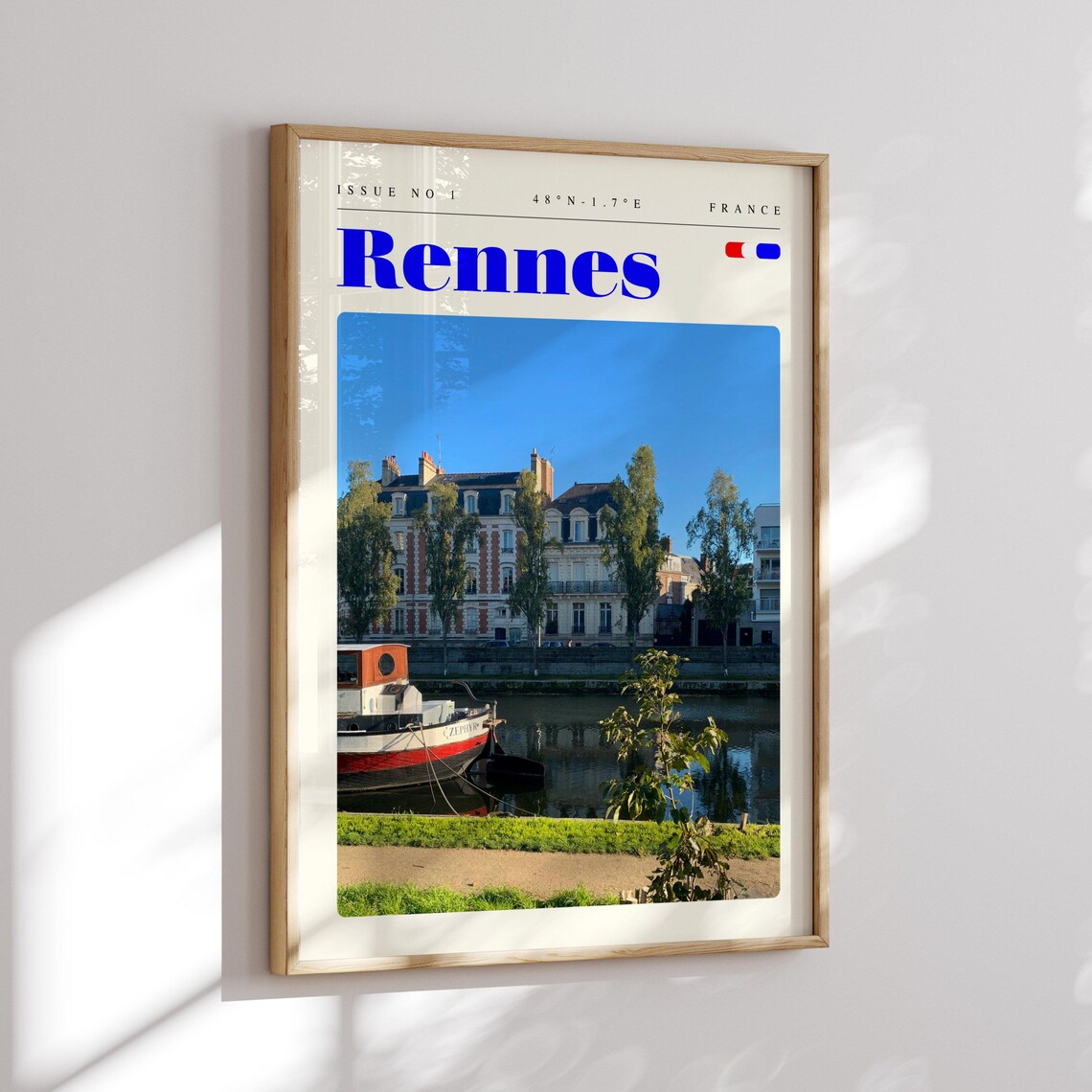 Rennes Moored Boat River Mansions France Brittany Travel Poster - Image 2