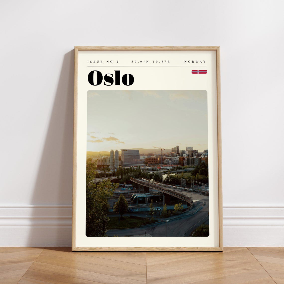 Oslo Norway Cityscape at Golden Hour Modern Travel Poster Artwork - Image 3
