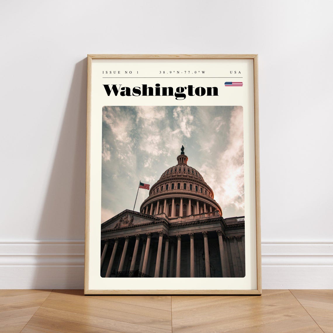 Washington DC US Capitol Dome American Flag Landmark Travel Poster - Image 3