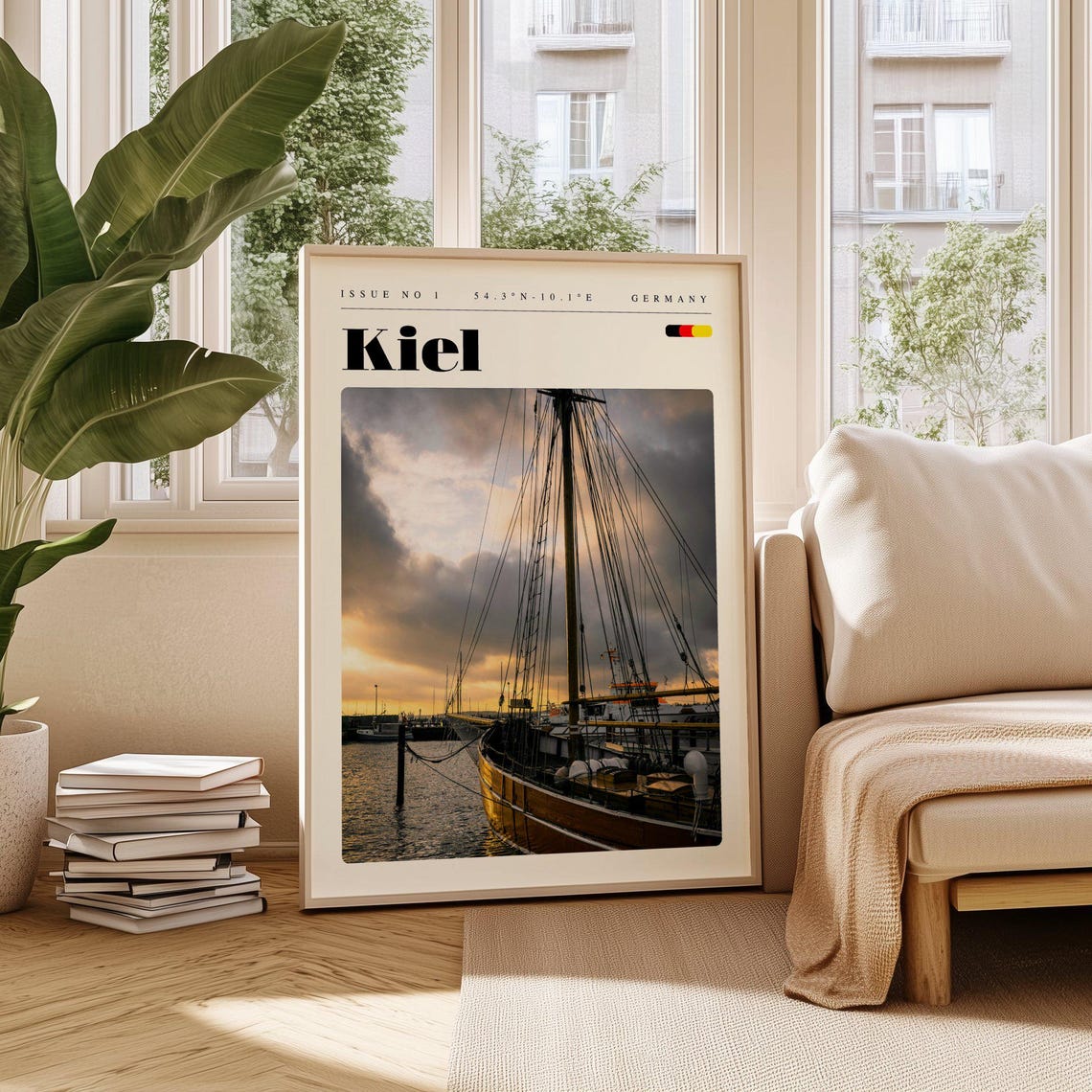Kiel Germany Harbor Tall Ship Sunset Sailing Vessel Travel Poster