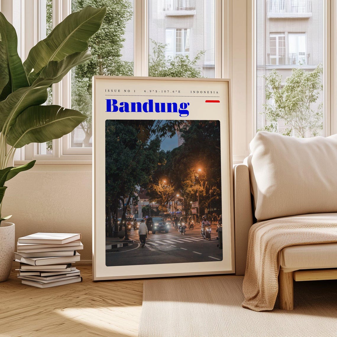 Bandung Indonesia Evening Street Lively Tree Lined Avenue Poster