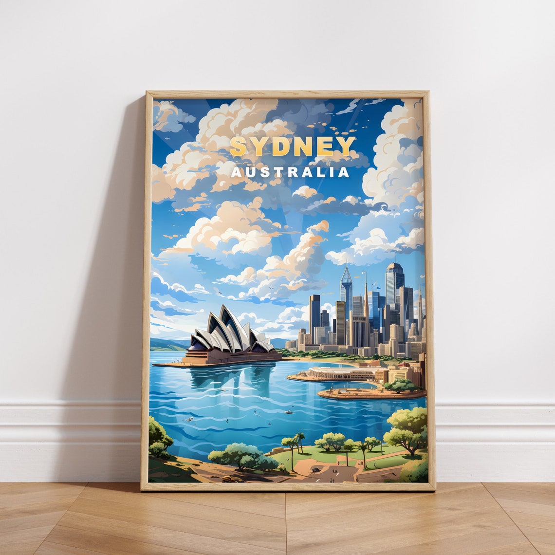 Sydney Australia Opera House Harbour Sails Retro Travel Poster