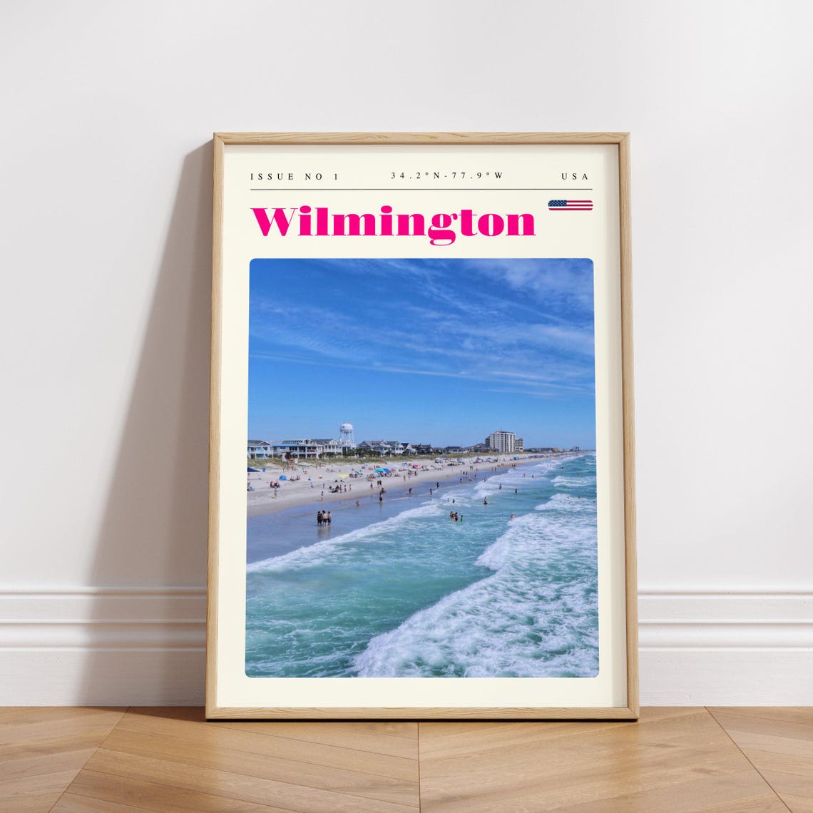 Wilmington Beach Waves Coastal Aerial View Modern Travel Poster - Image 3