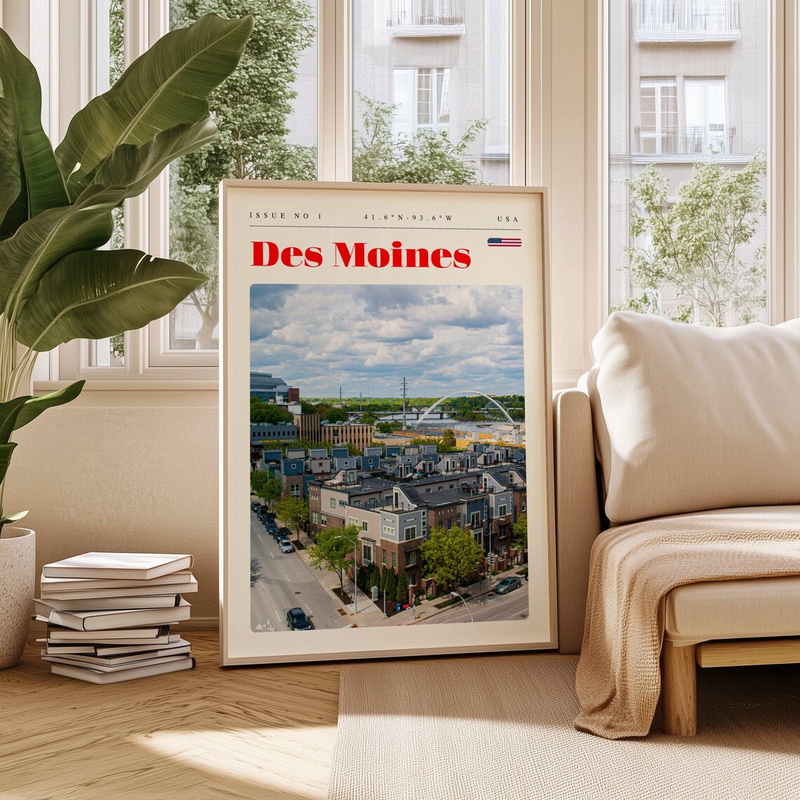 Des Moines USA City Streets Blue Sky Summer Day Travel Poster