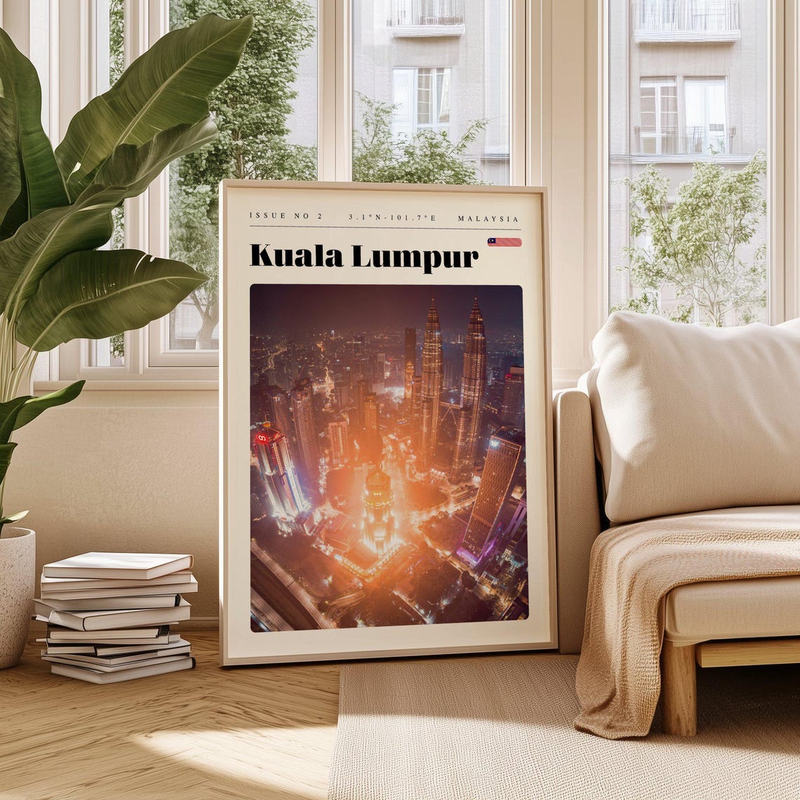 Kuala Lumpur Malaysia Petronas Towers Aerial Night Skyline Poster