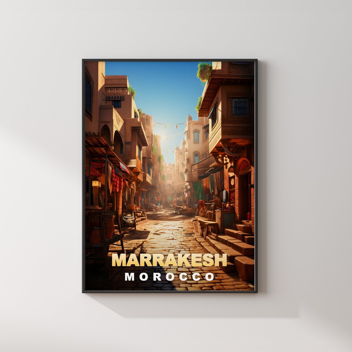 Marrakesh Morocco Medina Souk Market Street Scene Travel Poster - Image 2
