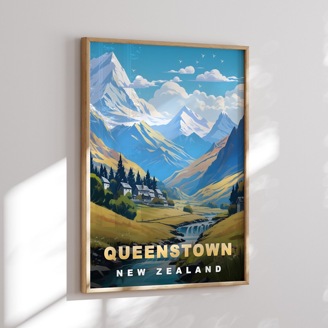 Queenstown New Zealand Alpine Mountain Village Retro Travel Poster - Image 3