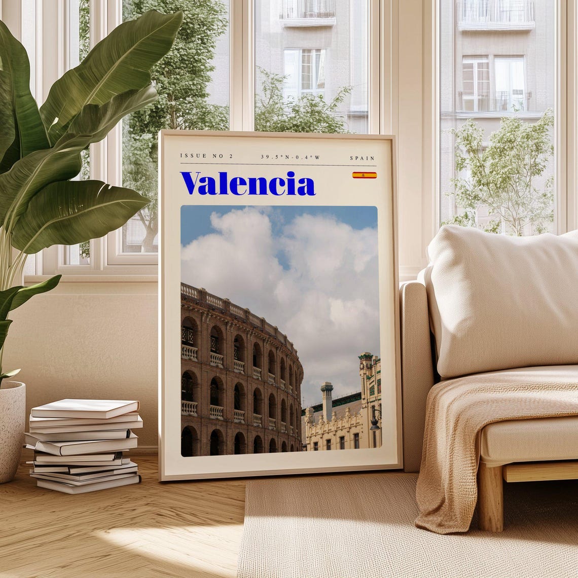 Valencia Spain Vintage Travel Poster With Historic Bullring Plaza