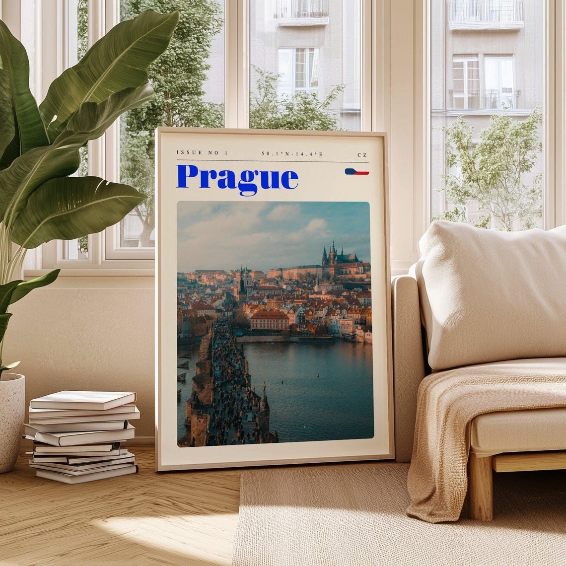 Prague Czech Republic Charles Bridge Castle Sunset Travel Poster