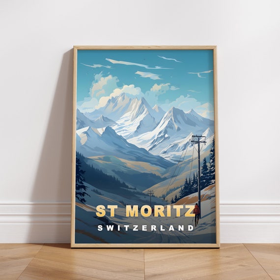 St Moritz Travel Poster Switzerland Print Retro Wall Art Wall Decor Vintage Asia Cities Art
