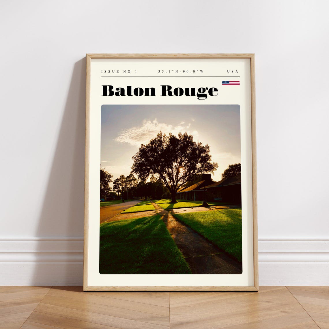Baton Rouge Sunset Live Oak Tree USA Issue 1 Retro Travel Poster - Image 3