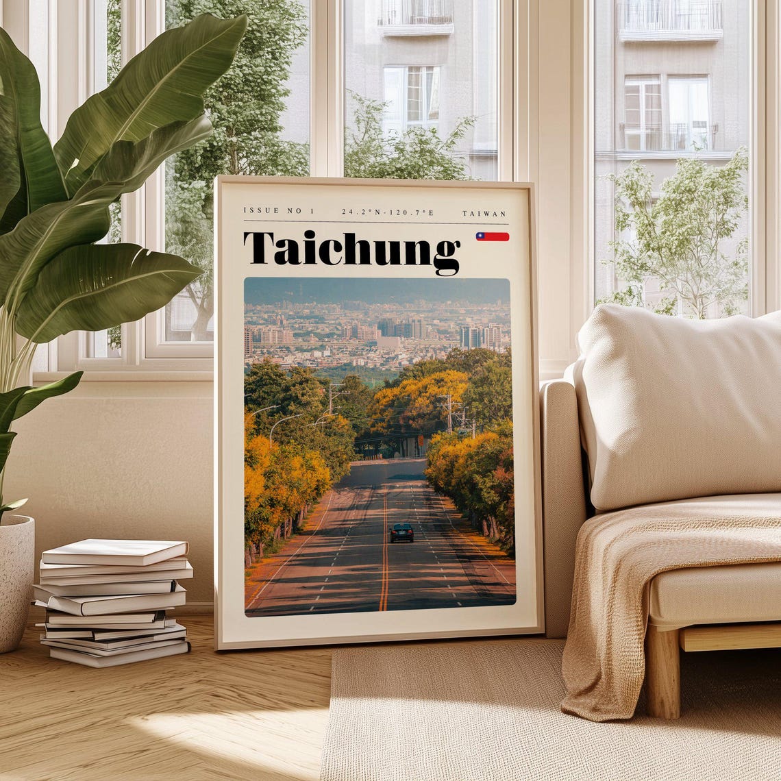 Taichung Taiwan City View Road Autumn Trees Photography Poster