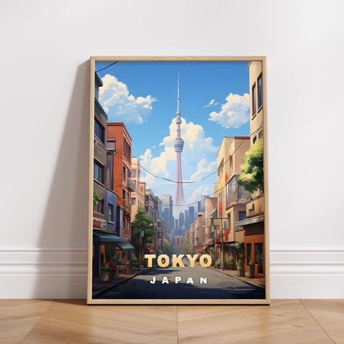 Tokyo Japan Skytree Shopping Street Shops Retro Travel Poster