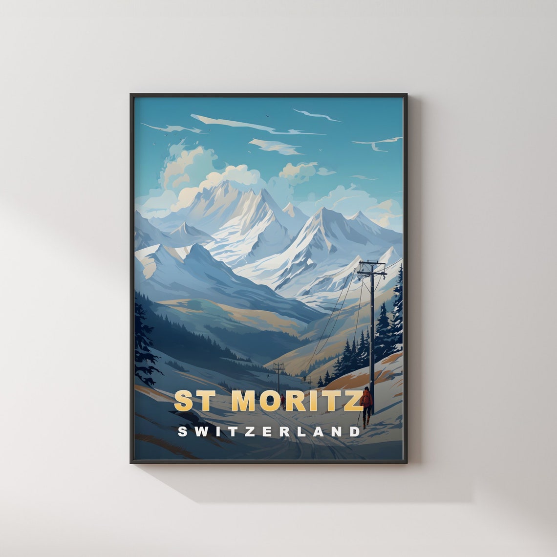 St Moritz Switzerland Winter Alpine Scene Retro Travel Poster - Image 2