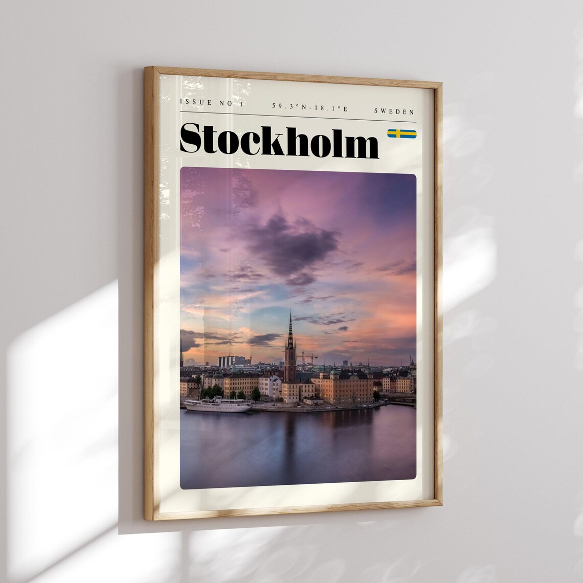 Stockholm Sweden Vintage Travel Poster Sunset Harbor Waterfront Scene - Image 2