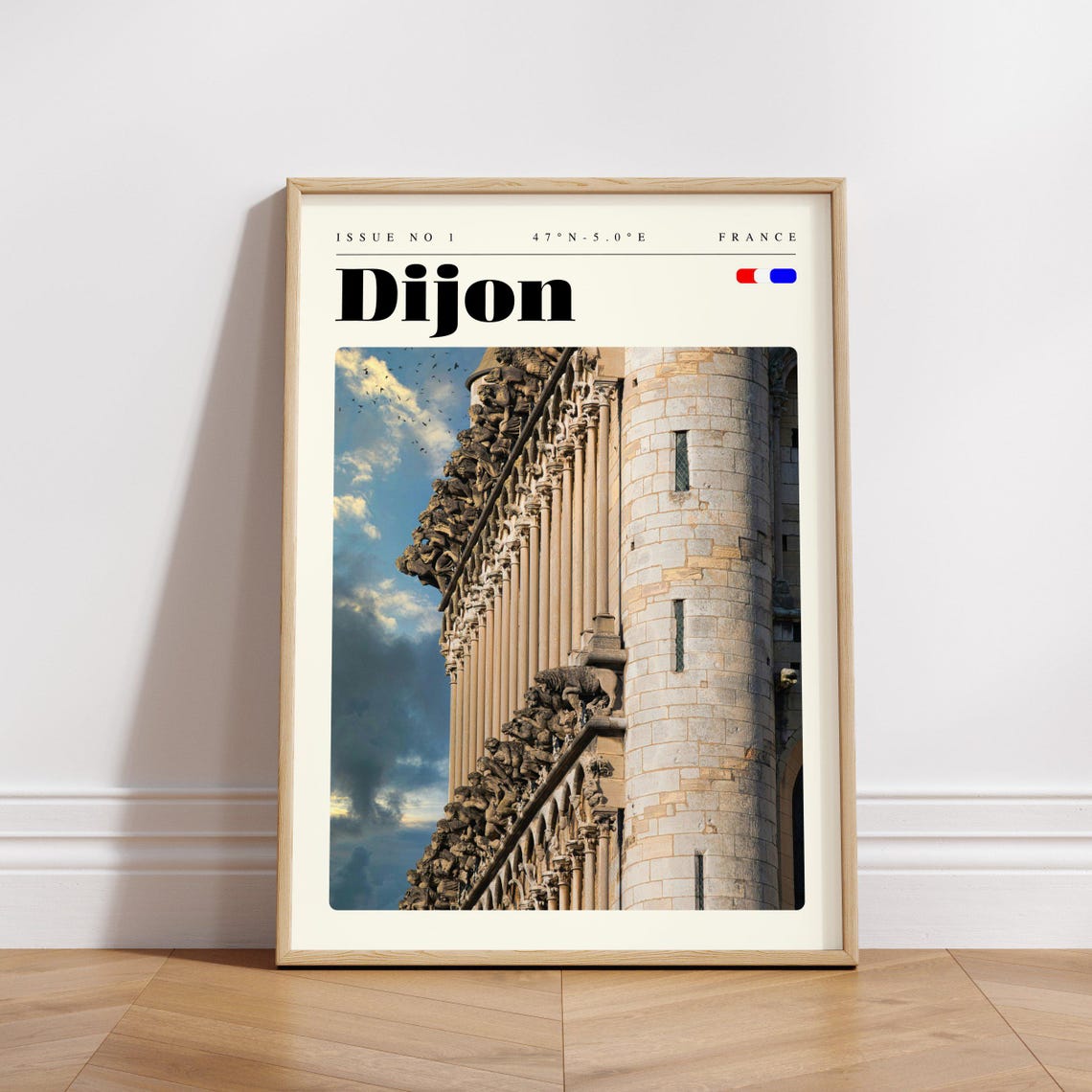 Dijon France Gothic Stone Tower Detail Dramatic Sky Travel Poster - Image 3