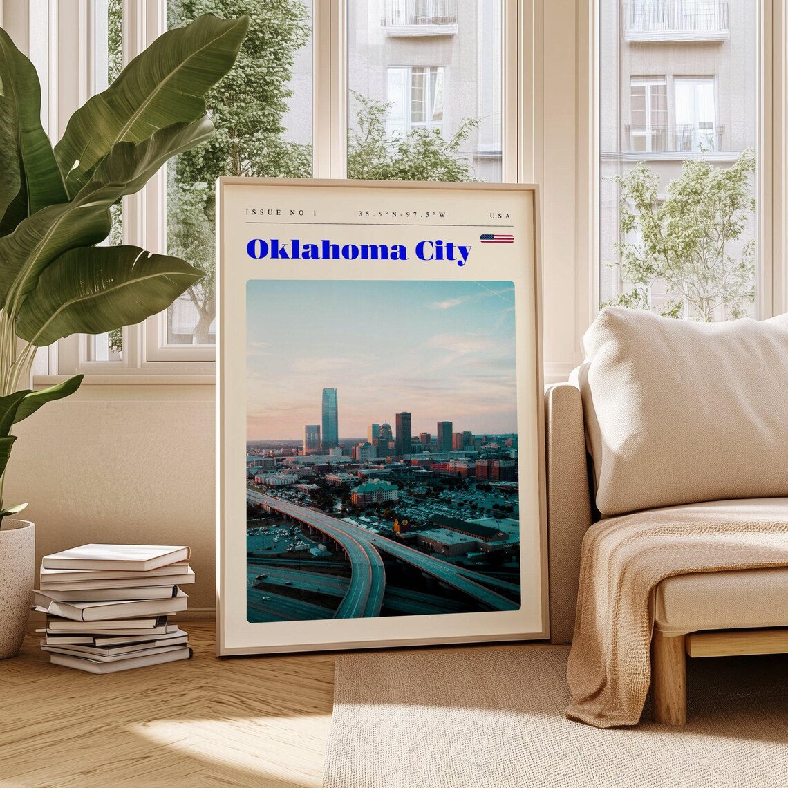 Oklahoma City USA Downtown Skyline With Highway At Dusk Poster