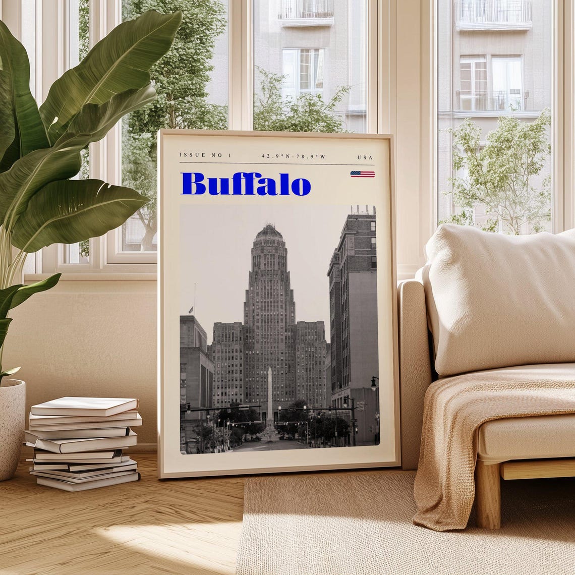 Buffalo New York Downtown Towers Monochrome Vintage Travel Poster