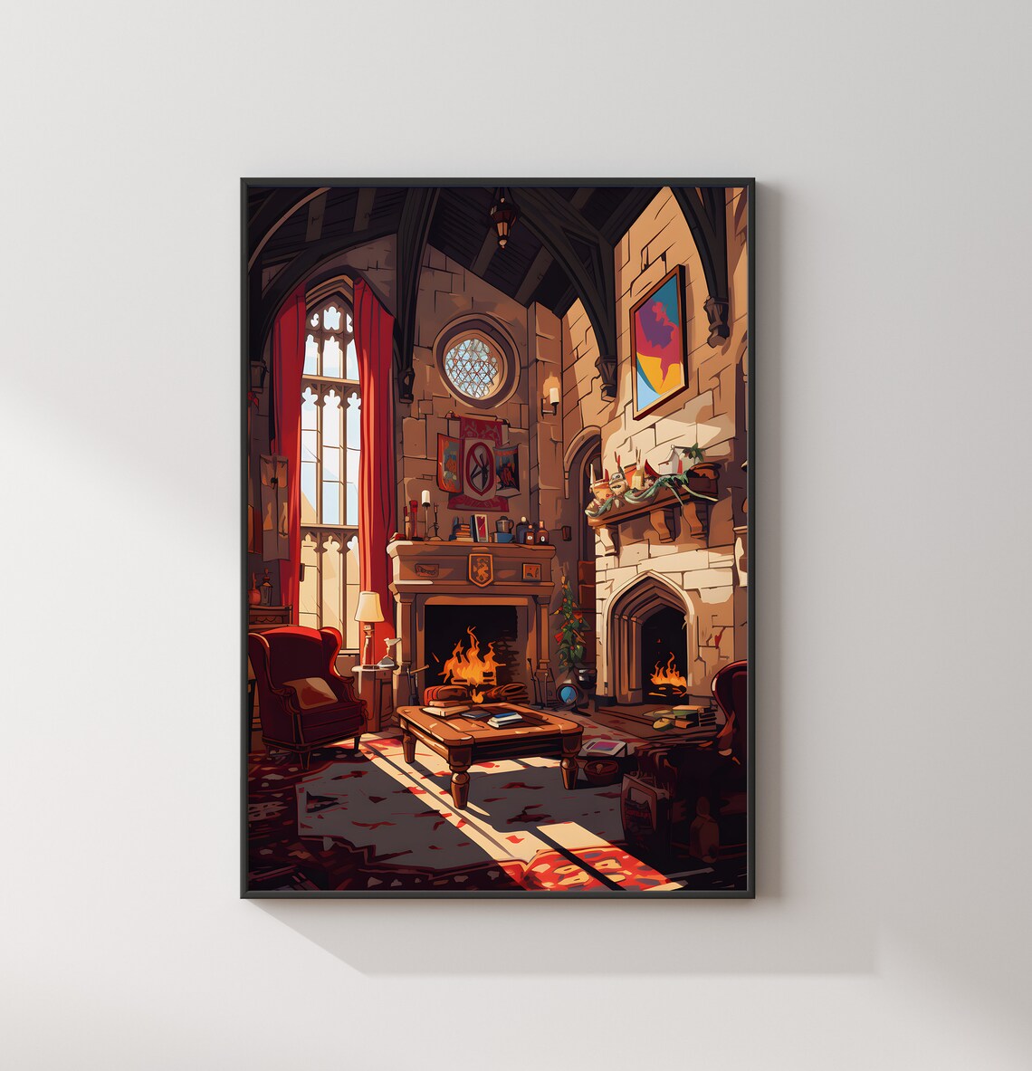 Gryffindor Style Fireplace Common Room Red Fantasy Art Poster - Image 2