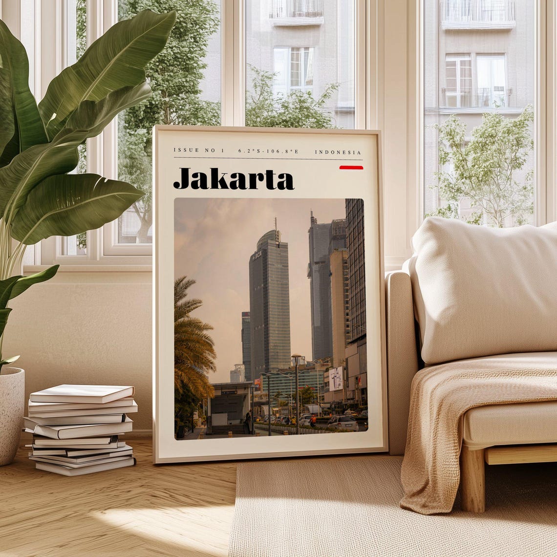 Jakarta Indonesia Downtown Skyscraper Street Palm View Poster